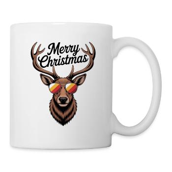 Hirsch mit Geweih und Sonnenbrille Merry Christmas - Tasse - Weiß - Rechts