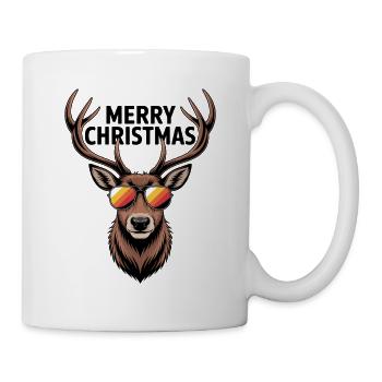Hirsch mit Geweih und Sonnenbrille Merry Christmas - Tasse - Weiß - Rechts
