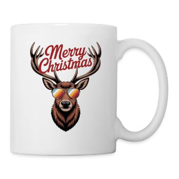 Hirsch mit Geweih und Sonnenbrille Merry Christmas - Tasse - Weiß - Rechts