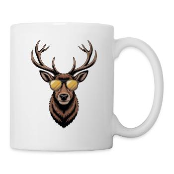 Hirsch mit Geweih und Sonnenbrille - Tasse - Weiß - Rechts