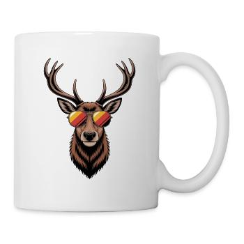 Hirsch mit Geweih und Sonnenbrille - Tasse - Weiß - Rechts
