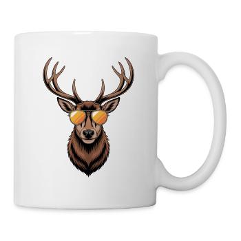 Hirsch mit Geweih und Sonnenbrille - Tasse - Weiß - Rechts