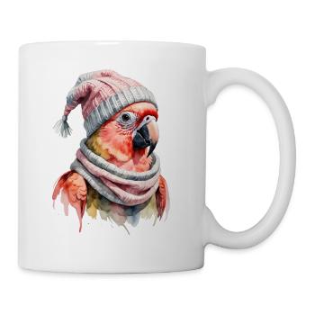 Perroquet d’hiver avec chapeau et écharpe en laine - Mug blanc - blanc - Droite
