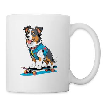 Skateboardhund im Jeansvest - Tasse - Weiß - Rechts