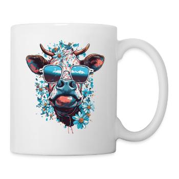 Vache colorée avec des lunettes de soleil – Flower Power Look - Mug blanc - blanc - Droite