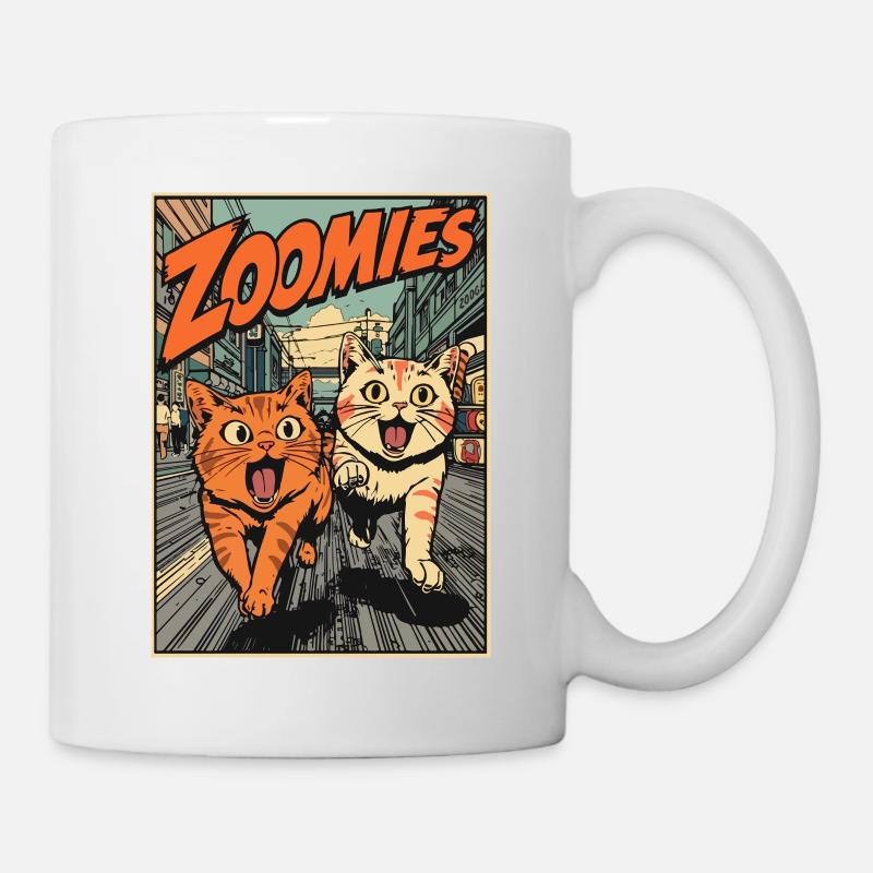 Chats Bande Dessinée de Rue ZOOMIES - Mug blanc - blanc
