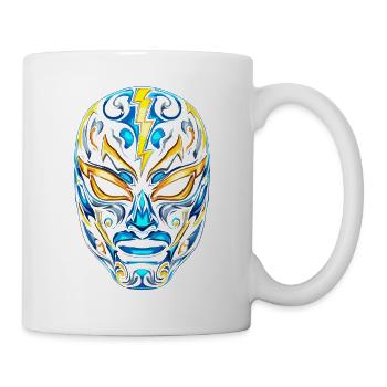 Blitzmasken Lucha Neon Blau Gold - Tasse - Weiß - Rechts