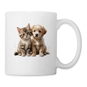 Cat Dog Duo Cuddle Motif - Mug - white - Right