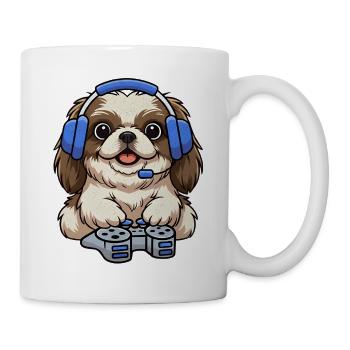 Pekingese dog playing games - Mug - white - Right