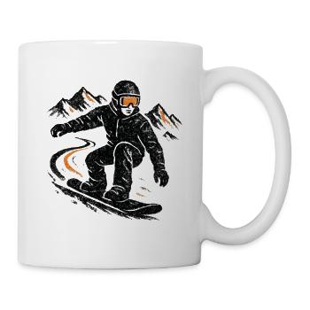 Grunge Snowboarder mit Bergen im Hintergrund - Tasse - Weiß - Rechts