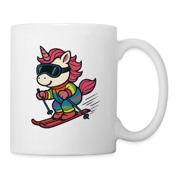 Cute ski unicorn in rainbow suit - Mug - white - Right