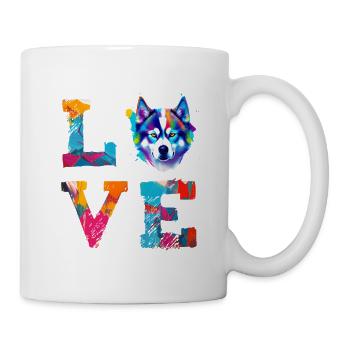 Siberian Husky Buntes Aquarell Liebe Design - Tasse - Weiß - Rechts