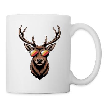 Hirsch mit Geweih und Sonnenbrille - Tasse - Weiß - Rechts