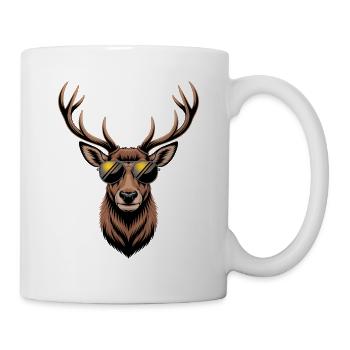 Hirsch mit Geweih und Sonnenbrille - Tasse - Weiß - Rechts
