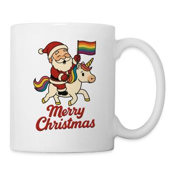 Weihnachtsmann auf Einhorn mit Regenbogenfahne - Tasse - Weiß - Rechts
