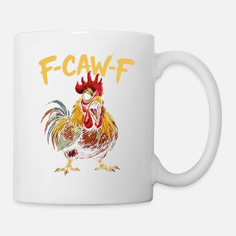 F-CAW-F Coq Dessin animé Graphique - Mug blanc - blanc
