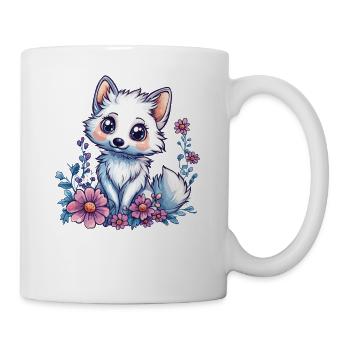 Niedlicher Polarfuchs im Blumenmeer - Tasse - Weiß - Rechts