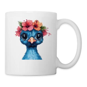 Blauer Vogel mit Hibiskuskrone - Tasse - Weiß - Rechts