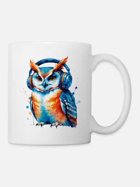 Kopfhörer Eule in Farbenspiel - Tasse - Weiß