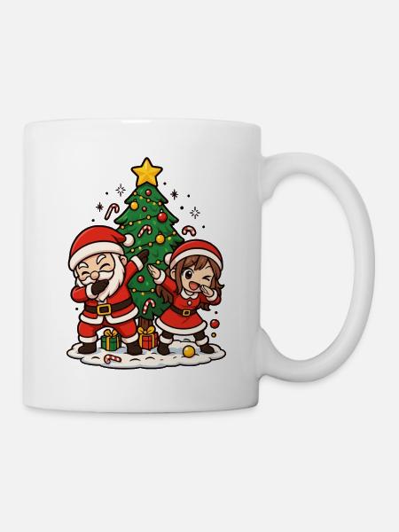 Dabbing Santa & Mrs Claus Kawaii Shirt - Tasse - Weiß