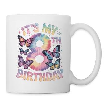 8. Geburtstag Regenbogen Schmetterling Deko - Tasse - Weiß - Rechts