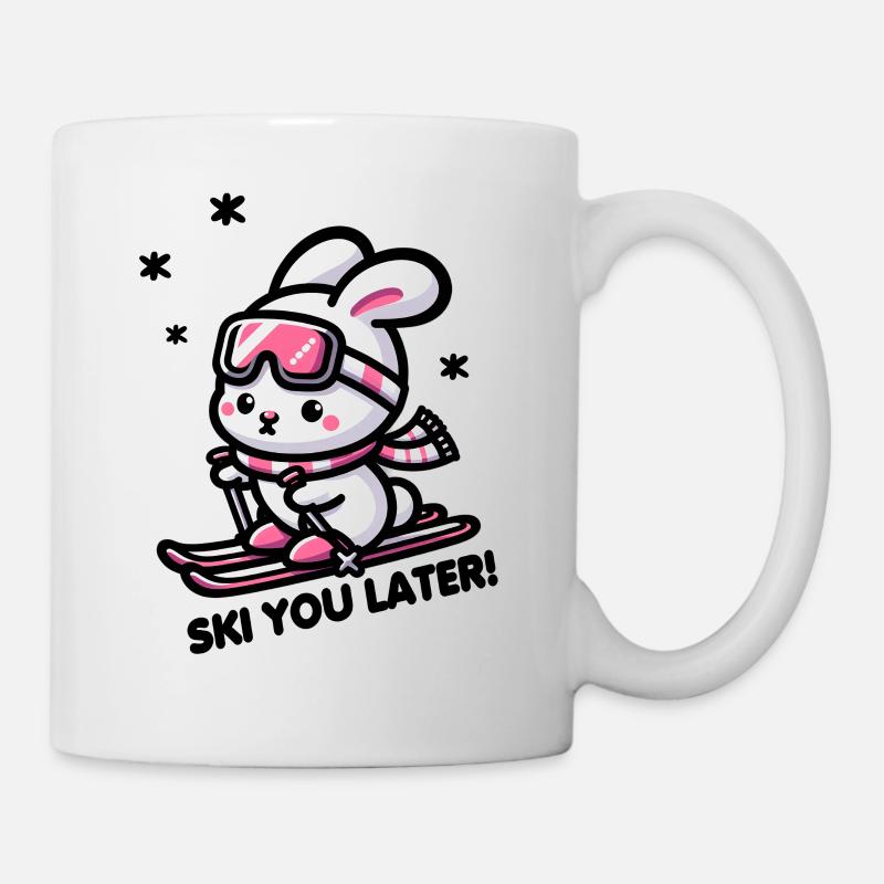 Mignon lapin ski vous plus tard rose lunettes de ski neige - Mug blanc - blanc