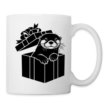 Otter in Geschenkbox Weihnachtsmotiv - Tasse - Weiß - Rechts