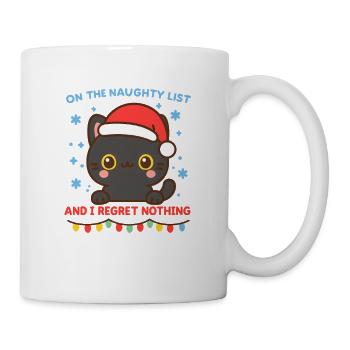 Katze mit Weihnachtsmannmütze Freche Liste, Weihnachten - Tasse - Weiß - Rechts