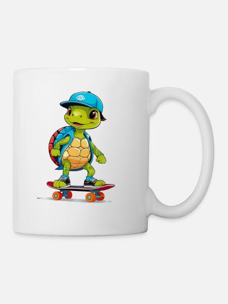 Schildkröte Skateboardheld - Tasse - Weiß