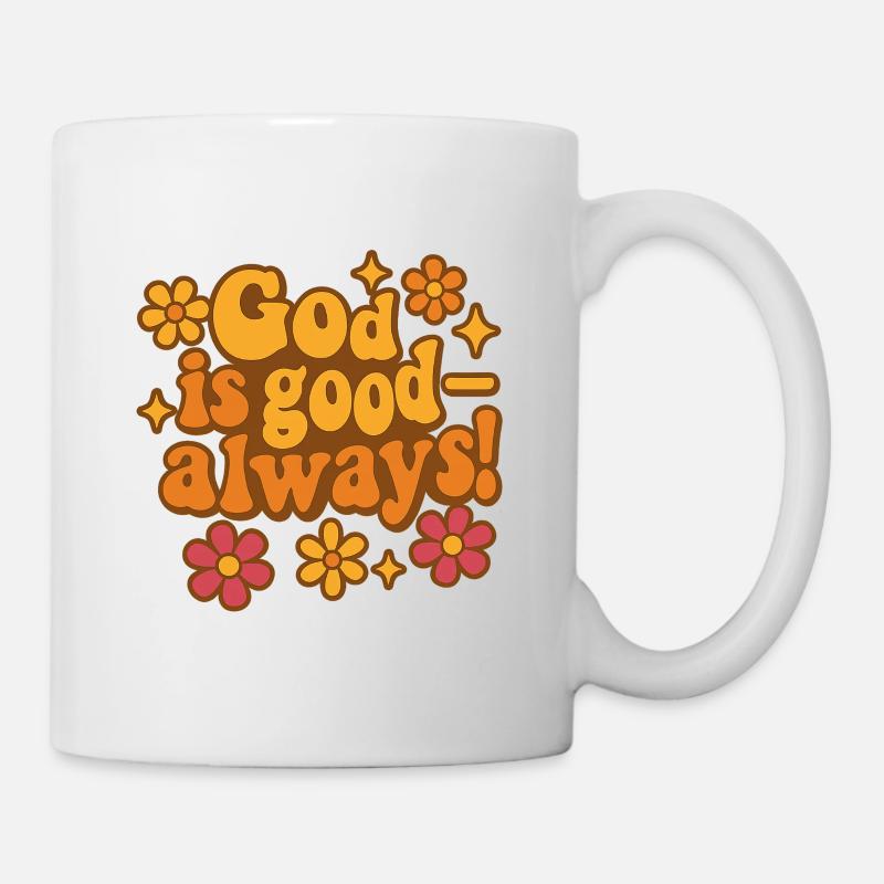 Gott ist gut – Retro Blüten Design - Tasse - Weiß