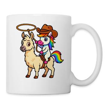 Cowboy Unicorn on Llama Kawaii Shirt - Mug - white - Right