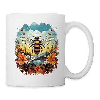 Bee light over flower meadow - Mug - white - Right