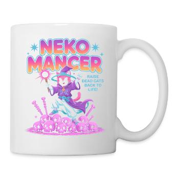 Nekomancer- Funny Halloween Cat T-Shirt - Mug - white - Right