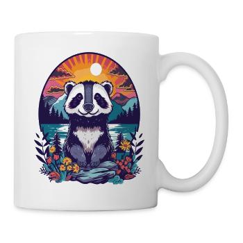 Panda Sonnenuntergang Wald Illustration - Tasse - Weiß - Rechts