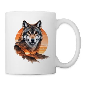 Wolf im Abendrot über Bergen - Tasse - Weiß - Rechts