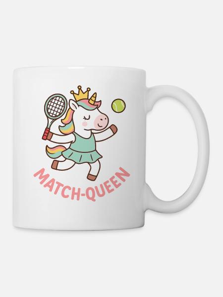Match Queen Einhorn Tennis Shirt Mädchen - Tasse - Weiß
