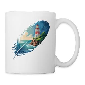 Lighthouse in Feather Landscape Painting - Mug - white - Right