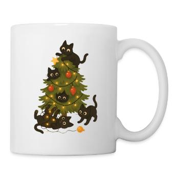 Lustige Katzen, die um den Weihnachtsbaum spielen - Tasse - Weiß - Rechts