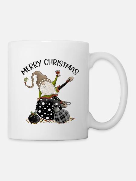 Weihnachtsgnom mit Christbaumkugeln - Tasse - Weiß