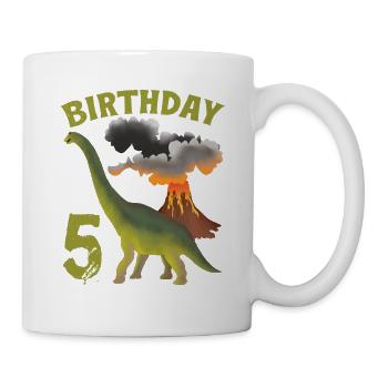 5 Year Old Birthday Boy Dino Volcano - 5th - Mug - white - Right