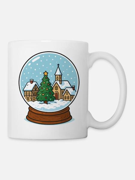 Winterdorf in Schneekugel - Tasse - Weiß