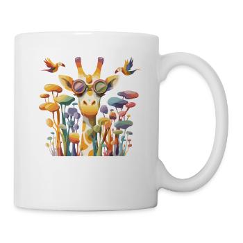 Giraffe im Farbenspiel mit Pilzwald - Tasse - Weiß - Rechts