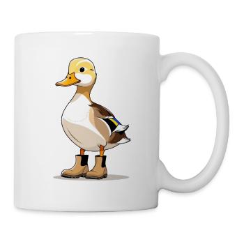 Cartoon-Ente in Stiefeln - Tasse - Weiß - Rechts