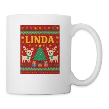 Festlicher Name Linda Hässlicher Weihnachtsstil, Weihnachten - Tasse - Weiß - Rechts