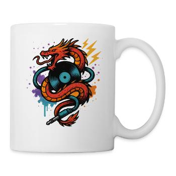 Musik Drache Mit Vinyl Platte Blitz Und Klinke - Tasse - Weiß - Rechts
