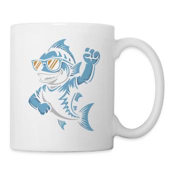 Blue shark with sunglasses - Mug - white - Right