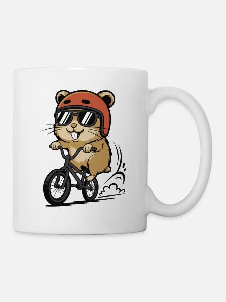 Hamster Rollerbike mit Helm - Tasse - Weiß
