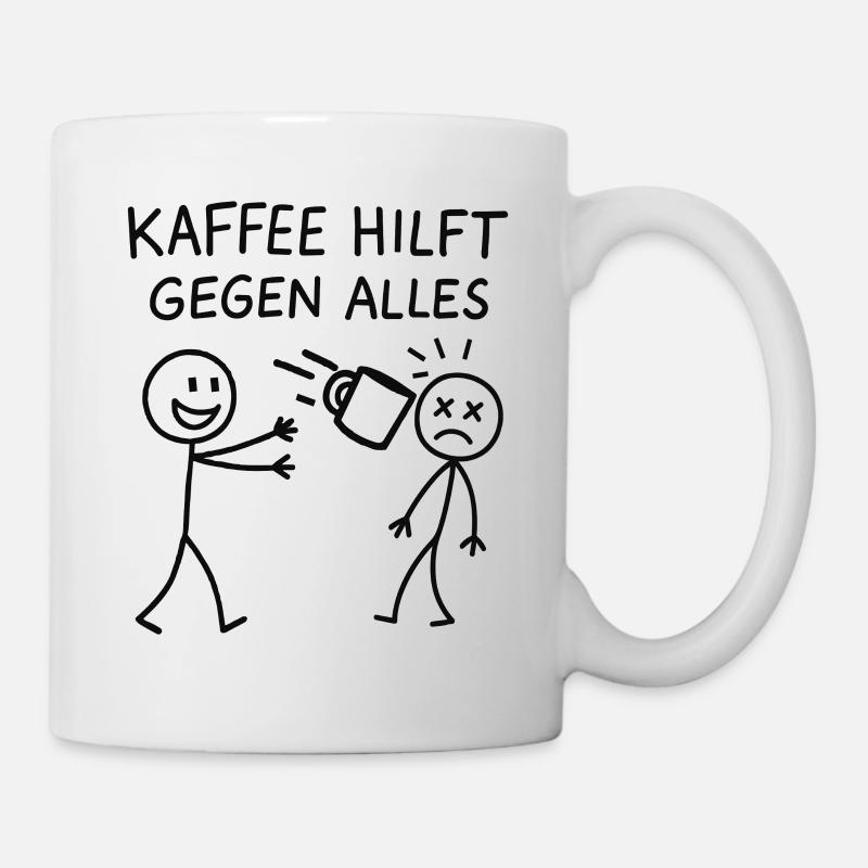 Kaffee hilft gegen alles Strichmännchen - Tasse - Weiß