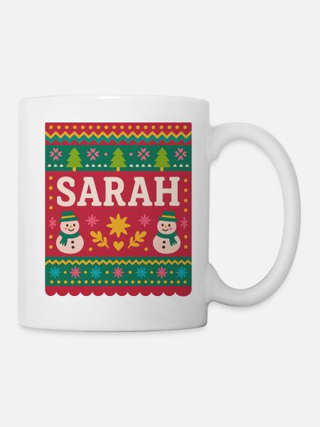 Sarah Christmas Schneemann-Festkunst - Tasse - Weiß