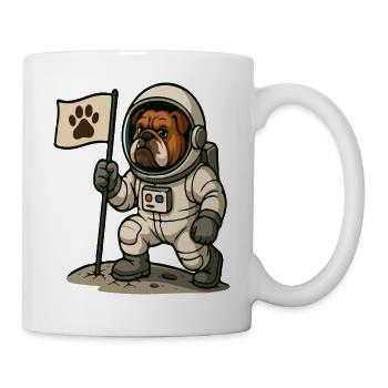 Un Bouledogue Astronaute tenant un drapeau d’empreinte de patte - Mug blanc - blanc - Droite